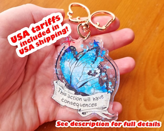 Life is Strange Holographic Acrylic Charm, Keychain, Video game, Galaxy butterfly, Chloe Price, This action will have consequences