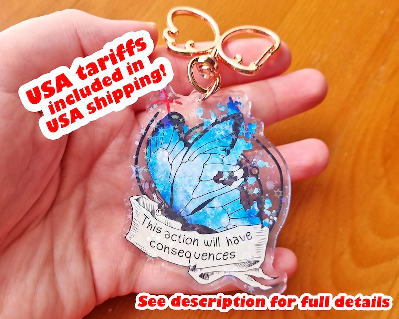 Life is Strange Holographic Acrylic Charm, Keychain, Video game, Galaxy butterfly, Chloe Price, This action will have consequences image 2