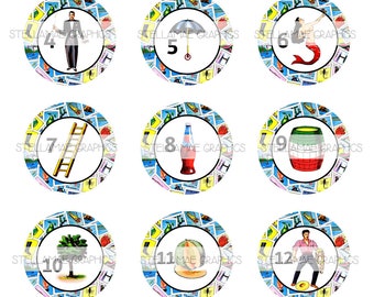 Mexican Loteria bundle No Words (1-60) - 1 inch circle images, cards border, bottlecap, cupcake topper, kid friendly - INSTANT DOWNLOAD