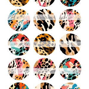 Abstract Leopard - 1 inch circle images, 25mm, bottlecap, cupcake topper - INSTANT DOWNLOAD