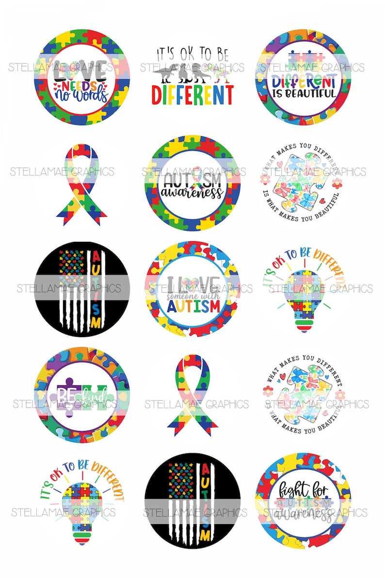 Autism - 1 Inch Circle Images, 25mm, Autism Awareness, Bottlecap ...