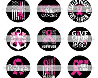Breast cancer quotes - 1 inch circle images, bottlecap, cupcake topper - INSTANT DOWNLOAD