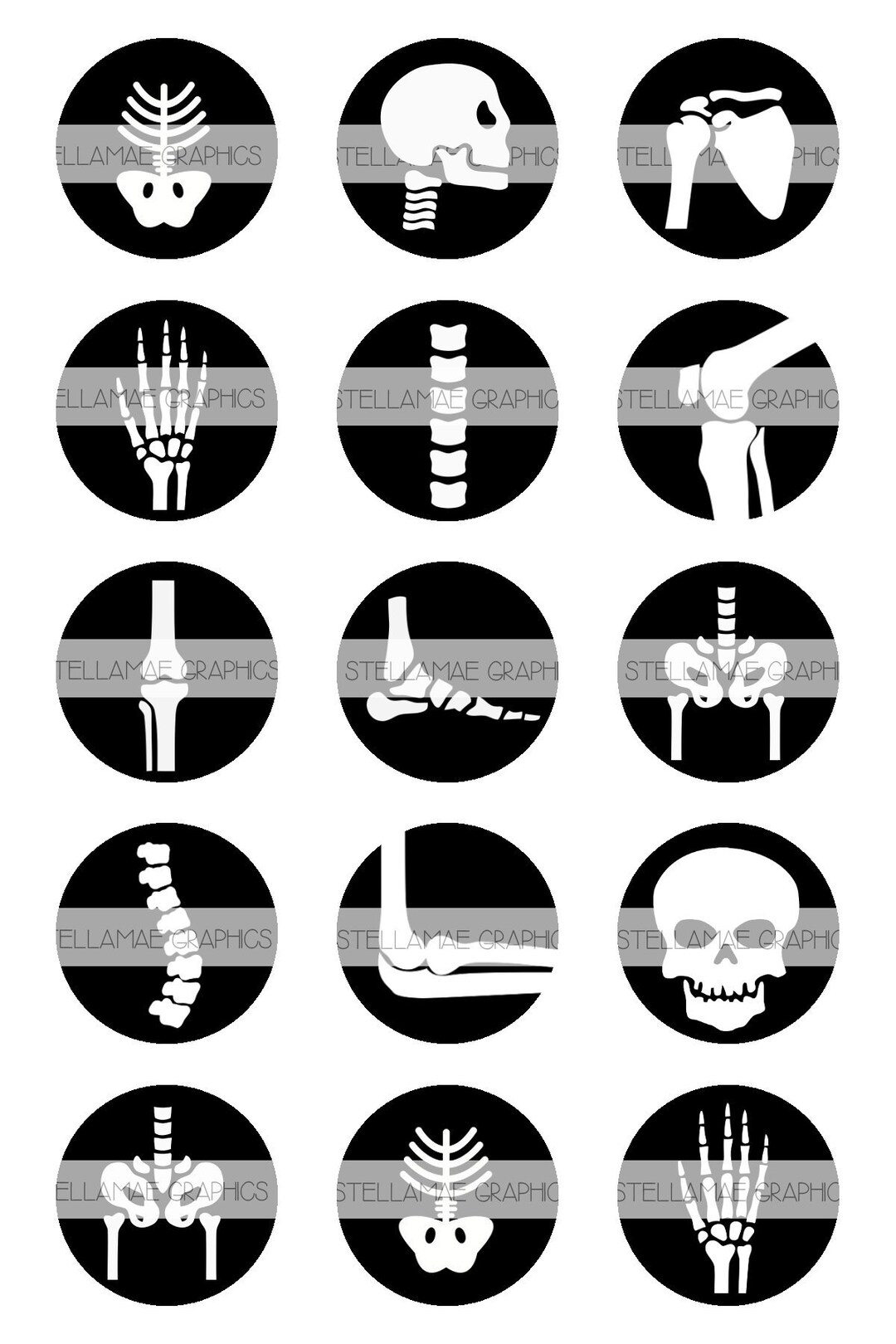 Xray 1 Inch Circle Images, Bottlecap, Cupcake Topper INSTANT DOWNLOAD