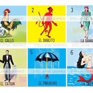Tarjetas de lotería mexicana (1-60) - Imágenes cuadradas de 3.5 x 3.5 pulgadas, tapa de botella, adorno para cupcakes - DESCARGA INSTANTÁNEA