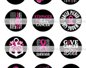 Breast cancer quotes - 2.25 inch circle images, bottlecap, cupcake topper - INSTANT DOWNLOAD