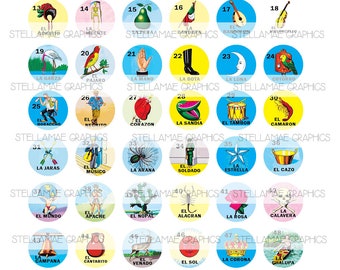 Mexican Loteria bundle (1-60) -  12mm circle images - INSTANT DOWNLOAD