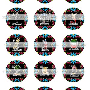 Mexican Loteria bundle  (1-60) - 1 inch circle images, bottlecap, fiesta - INSTANT DOWNLOAD