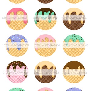 Waffle Cones - 1 inch circle images, bottlecap, cupcake topper, ice cream - INSTANT DOWNLOAD