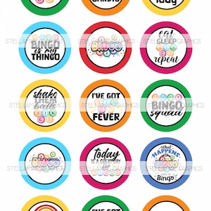 Bingo - Imágenes de círculos de 1 pulgada, 25 mm, tapa de botella, adorno para cupcakes - DESCARGA INSTANTÁNEA