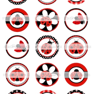 coccinelles - images de cercle de 1 pouce, capsule, décoration de petit gâteau - TÉLÉCHARGEMENT IMMÉDIAT