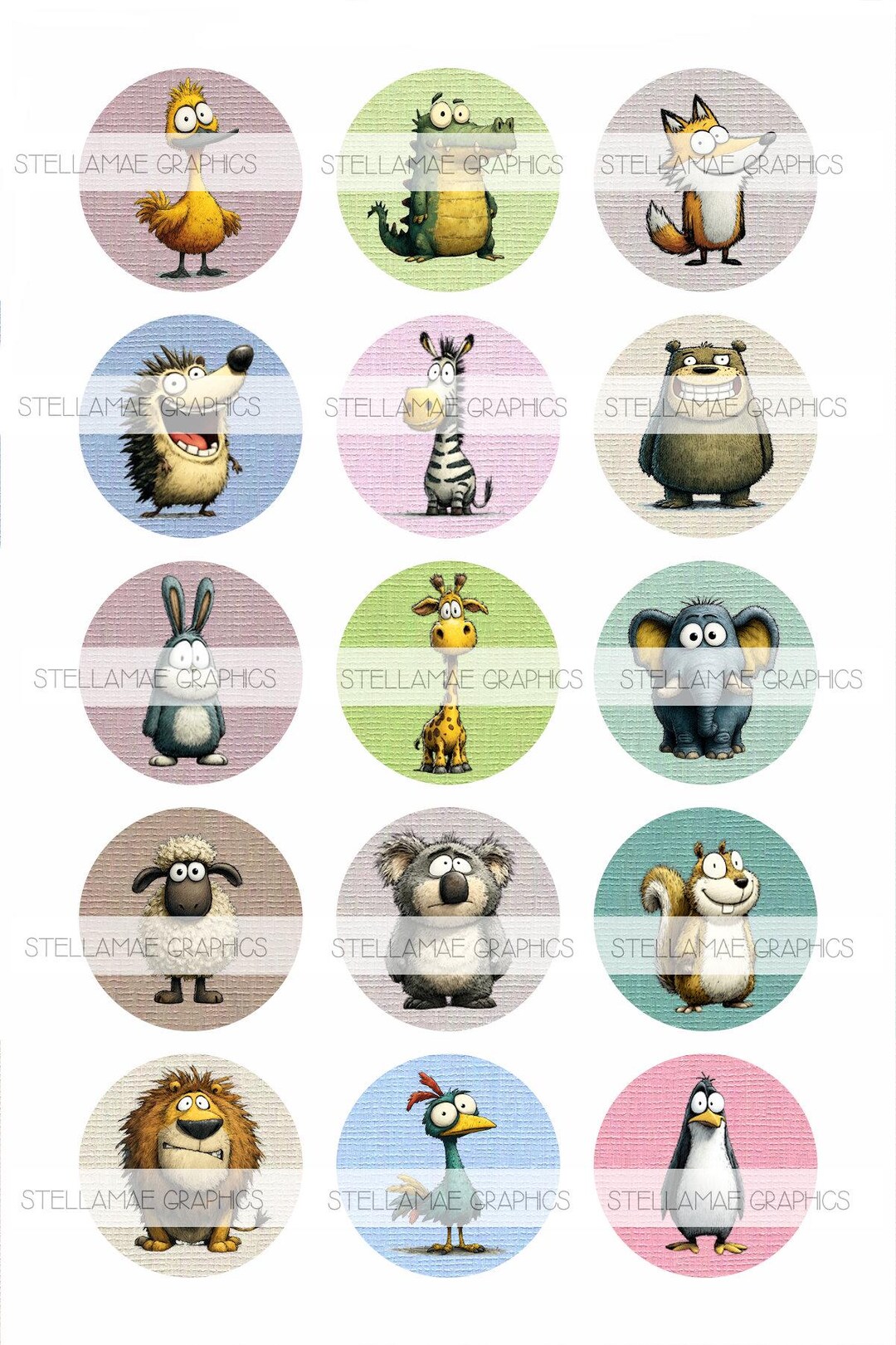 Funny Animals - 1 Inch Circle Images, 25mm. Bottlecap, Cupcake Topper ...