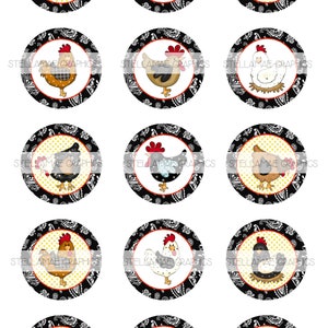 polli - immagini circolari da 1 pollice, tappo di bottiglia, decorazione per cupcake - DOWNLOAD IMMEDIATO
