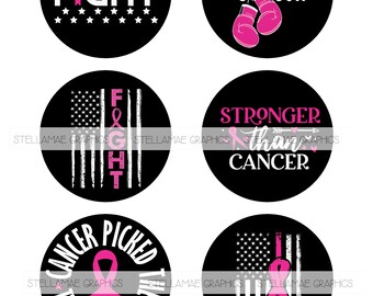 Breast cancer quotes - 3 inch circle images, bottlecap, cupcake topper - INSTANT DOWNLOAD
