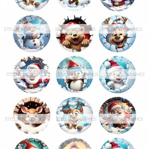 Christmas characters 3D - 1 inch circle images, 25mm, ornaments, bottlecap, cupcake topper, winter, Christmas - INSTANT DOWNLOAD