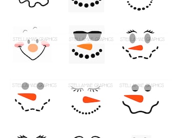 snowman faces - 2 inch circle images, bottlecap, cupcake topper, winter, Christmas - INSTANT DOWNLOAD