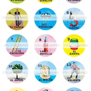 Paquete de lotería mexicana (1-60): imágenes circulares de 1 pulgada, tapa de botella, adorno para cupcakes - DESCARGA INSTANTÁNEA