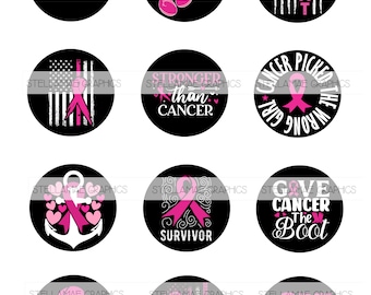 Breast cancer quotes - 2 inch circle images, bottlecap, cupcake topper - INSTANT DOWNLOAD