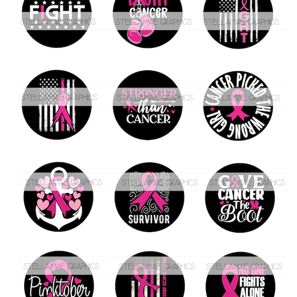 Breast cancer quotes - 2 inch circle images, bottlecap, cupcake topper - INSTANT DOWNLOAD