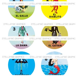 Mexican Loteria bundle  (1-60) - 3 inch circle images, bottlecap, cupcake topper - INSTANT DOWNLOAD