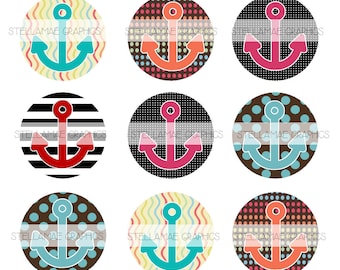 Ankers - cirkelafbeeldingen van 1 inch, kroonkurk, cupcaketopper - INSTANT DOWNLOAD