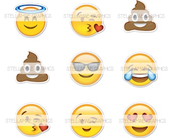 Emoji - Immagini circolari da 2,5 cm, tappo di bottiglia, decorazione per cupcake - DOWNLOAD IMMEDIATO