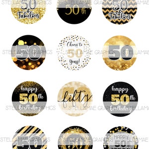 50e verjaardag - cirkelafbeeldingen van 2 inch, kroonkurk, cupcaketopper - INSTANT DOWNLOAD