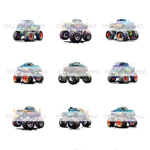 monster trucks - 1 inch circle images, bottlecap, cupcake topper - INSTANT DOWNLOAD