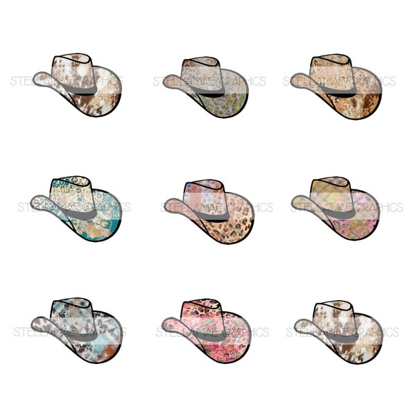 pattern cowboy hats- 1 inch circle images, bottlecap, cupcake topper - INSTANT DOWNLOAD