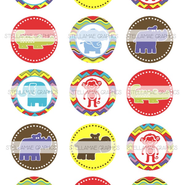 safari animals - 1 inch circle images, bottlecap, cupcake topper - INSTANT DOWNLOAD