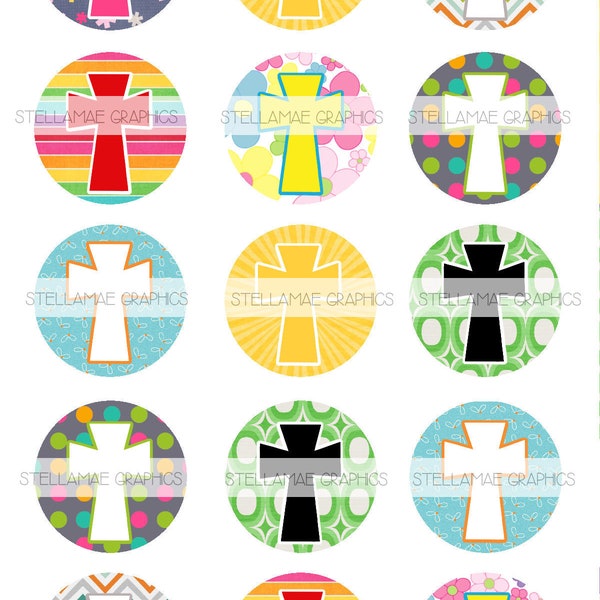 Crosses - 1 inch circle images, bottlecap, cupcake topper - INSTANT DOWNLOAD