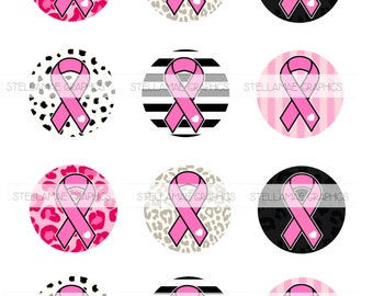 Breast Cancer Ribbons - 2 inch circle images, bottlecap, cupcake topper - INSTANT DOWNLOAD