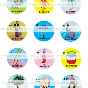 Mexican Loteria bundle (1-60) -  2inch circle images, bottlecap, cupcake topper - INSTANT DOWNLOAD