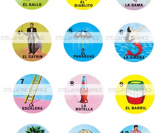 Mexican Loteria bundle (1-60) -  2inch circle images, bottlecap, cupcake topper - INSTANT DOWNLOAD