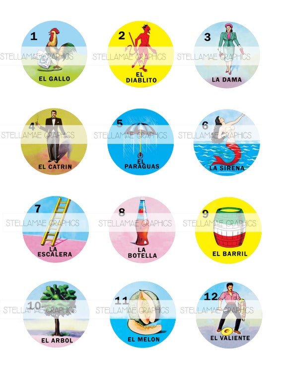 Mexican Loteria Bundle 1-60 2inch Circle Images, Bottlecap, Cupcake Topper  INSTANT DOWNLOAD -  Canada