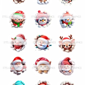 peeking Christmas characters - 1 inch circle images, bottlecap, cupcake topper, winter, Christmas - INSTANT DOWNLOAD