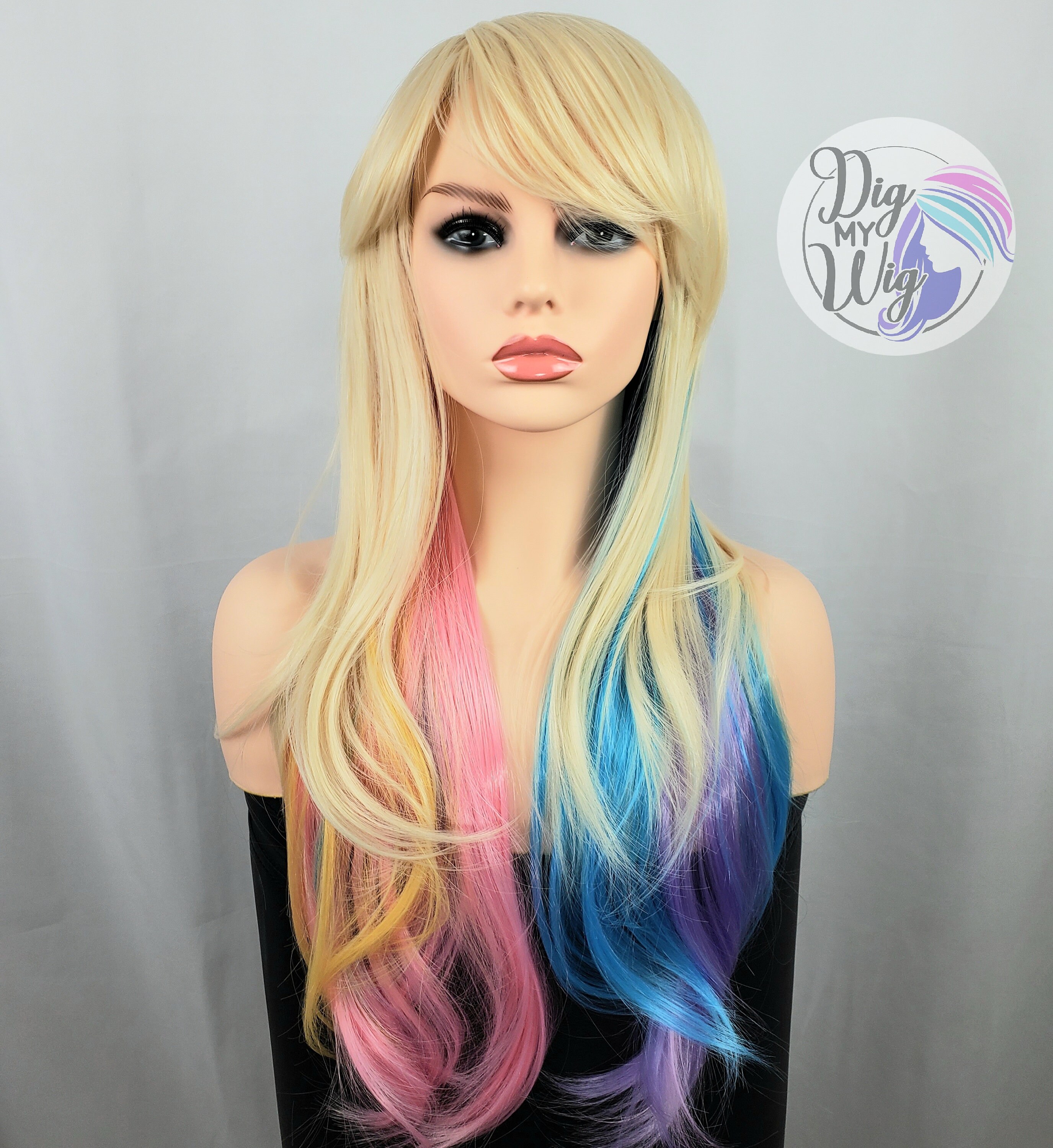 Long Blonde Peekaboo Pastel Rainbow Wig For Women Men Drag Etsy
