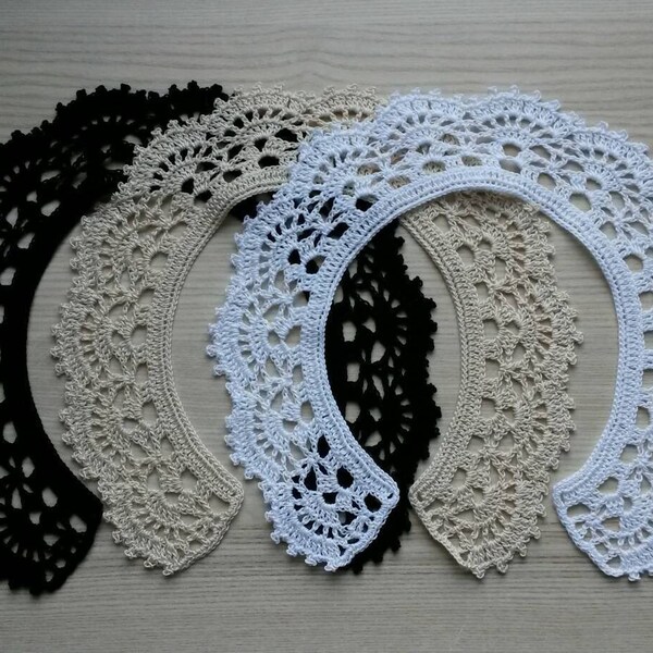 Handmade Crochet Collar Lace Collar White Ivory or Black Collar Girl Women Collar Crochet Victorian Collar Crochet Necklace