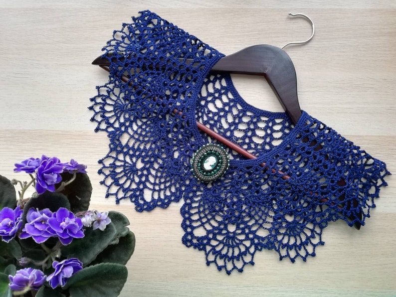 Elegant Navy Blue Lace Collar Crocheted Collar 100/% Cotton Collar Wonderful Mother/'s day gift Women Collar Summer Crochet Necklace