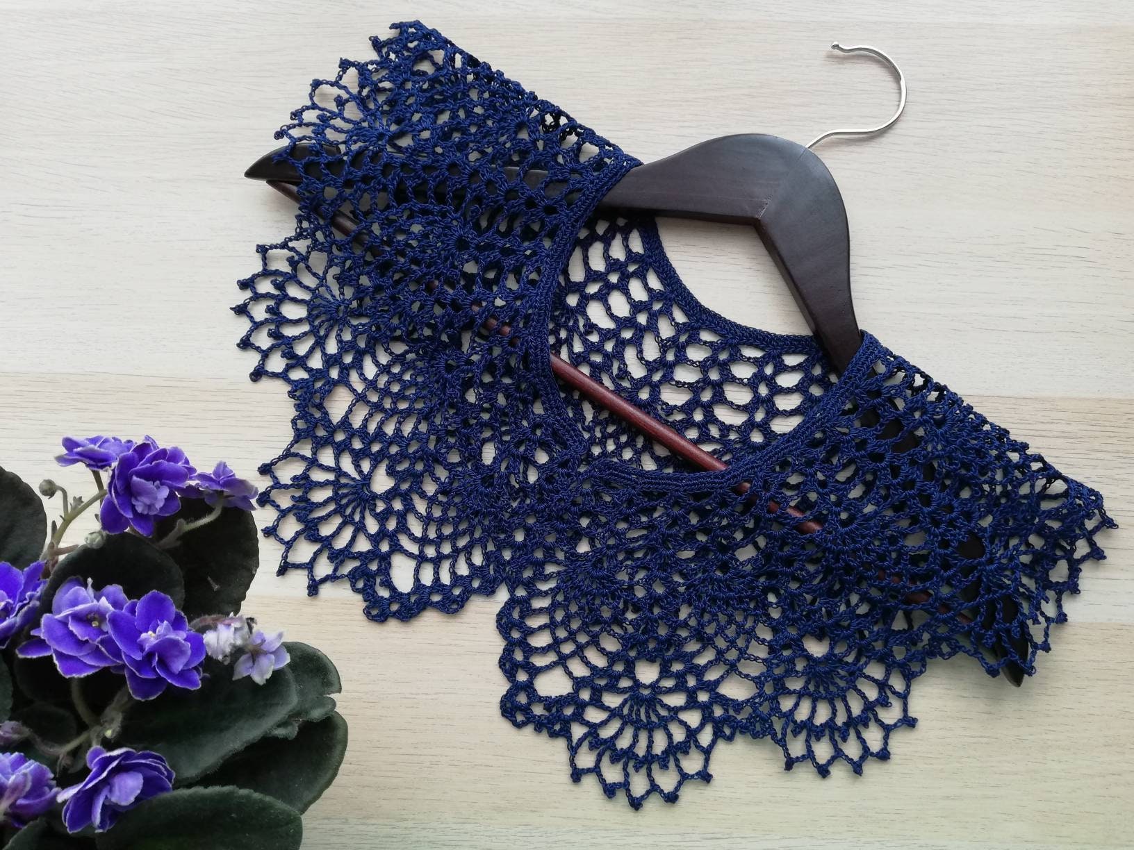 Elegant Navy Blue Lace Collar Crocheted Collar 100/% Cotton Collar Wonderful Mother/'s day gift Women Collar Summer Crochet Necklace
