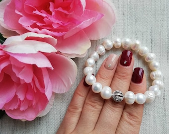 Natural White Freshwater Pearl Bracelet Wedding Jewerly Gift for Bride Bridal Shower Gift Pearl Jewellery Summer Bracelet Pearl Jewelry