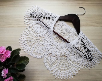 White Color Lace Collar Handmade Big Crochet Collar Victorian Style Women Collar 100% Cotton  Vintage Look Collar
