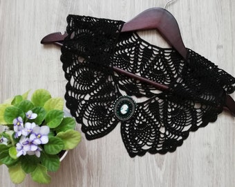 Black Color Lace Collar Handmade Crochet Collar Victorian Style Women Necklace 100% Cotton Collar Vintage Look Collar