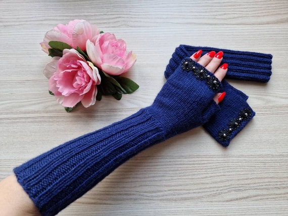 Ladies long fingerless gloves deals