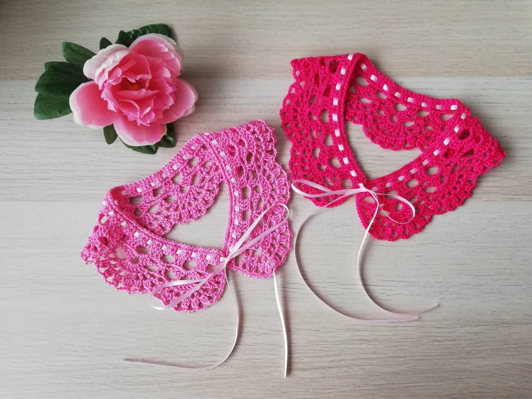 Baby Girl Collar Pink or Hot Pink Lace Collar Crochet Collar Victorian Collar Crocheted Baby