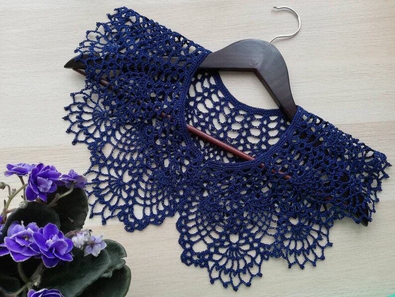 Elegant Navy Blue Lace Collar Crocheted Collar 100/% Cotton Collar Wonderful Mother/'s day gift Women Collar Summer Crochet Necklace