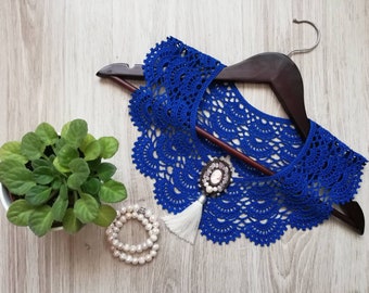 Elegant Navy Blue Lace Collar Crocheted Collar 100/% Cotton Collar Wonderful Mother/'s day gift Women Collar Summer Crochet Necklace