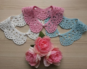 100% Cotton Handmade Crocheted Girl Collar Light Pink or Light Blue or White Lace Collar Vintage Look Collar Victorian Style Collar