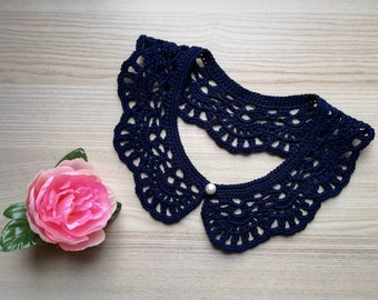 Elegant Navy Blue Lace Collar Crocheted Collar 100/% Cotton Collar Wonderful Mother/'s day gift Women Collar Summer Crochet Necklace