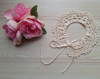 100% Cotton Handmade Crochet Baby Girl Collar Ivory Lace Collar Vintage Inspired Crochet Collar Victorian Collar Crocheted Baby Necklace