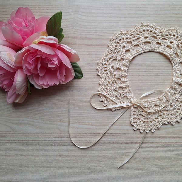 100 % coton au Crochet fait main, col bébé fille, col en dentelle ivoire, collier au Crochet d'inspiration vintage, col victorien, collier pour bébé au crochet